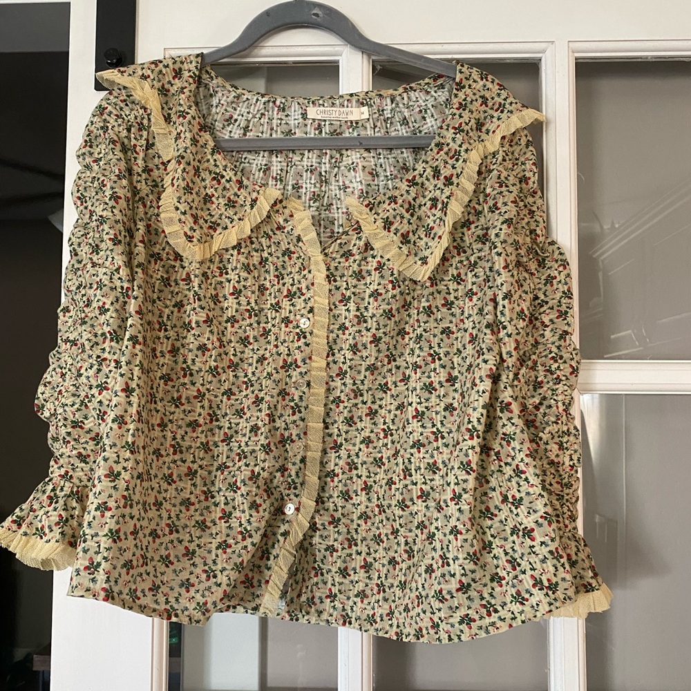 Christy Dawn Floral Blouse with Ruffle Trim